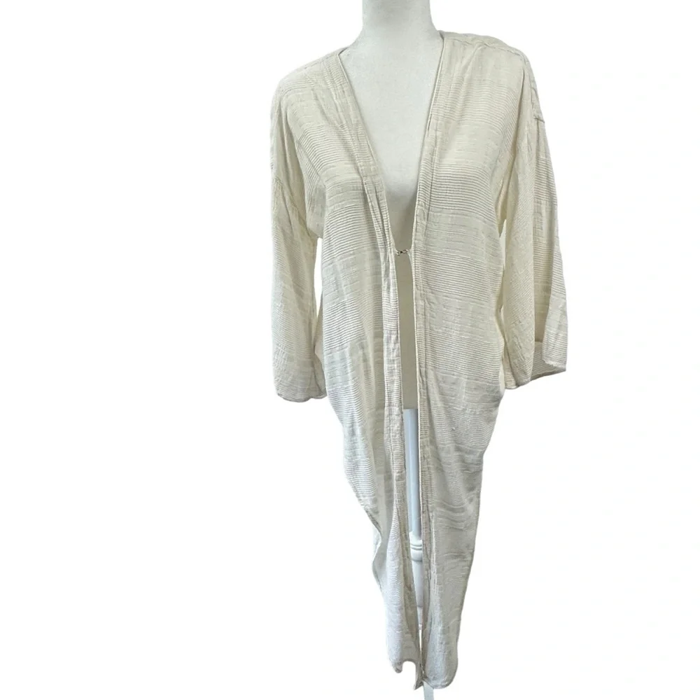 NSF Off‎ White X-Small P Long Sleeve Cardigan Wrap Top Textured Hook & Eye Tie